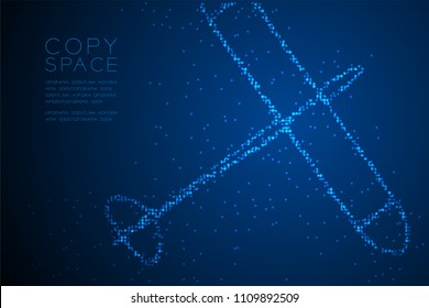 Abstract Geometric Circle dot pixel pattern Glider plane shape, business travel concept design blue color illustration isolated on blue gradient background with copy space, vector eps 10