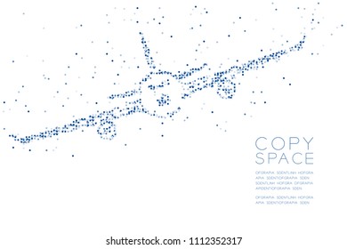 Abstract Geometric Circle dot pixel pattern Airplane shape, transportation concept design blue color illustration on white background with copy space, vector eps 10