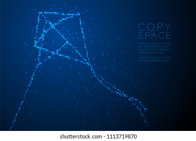 Abstract Geometric Circle Dot Pixel Pattern Diamond Kite Shape, Freedom Concept Design Blue Color Illustration Isolated On Blue Gradient Background With Copy Space, Vector Eps 10