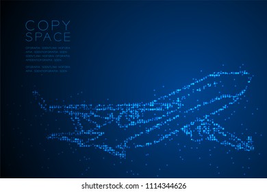 Abstract Geometric Circle dot pixel pattern Airplane shape, transportation concept design blue color illustration isolated on blue gradient background with copy space, vector eps 10
