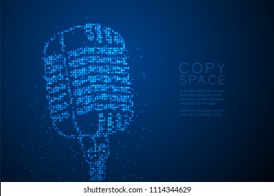 Abstract Geometric Circle dot pixel pattern Vintage microphone shape, music instrument concept design blue color illustration isolated on blue gradient background with copy space, vector eps 10