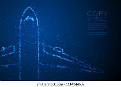 Abstract Geometric Circle dot pixel pattern Airplane shape, transportation concept design blue color illustration isolated on blue gradient background with copy space, vector eps 10