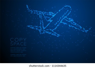 Abstract Geometric Circle dot pixel pattern Airplane shape, transportation concept design blue color illustration isolated on blue gradient background with copy space, vector eps 10