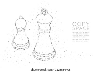 Abstract Geometric Circle dot pixel pattern Chess Queen and pawn shape, Business strategy concept design black color illustration on white background with copy space, vector eps 10