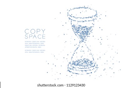 Abstract Geometric Circle dot pixel pattern 3d isometric Hourglass shape, digital reminder concept design blue color illustration on white background with copy space, vector