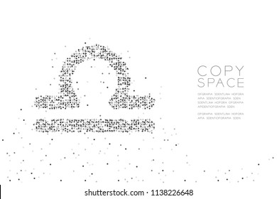 Abstract Geometric Circle dot pixel pattern Libra Zodiac sign shape, star constellation concept design black color illustration on white background with copy space, vector eps 10