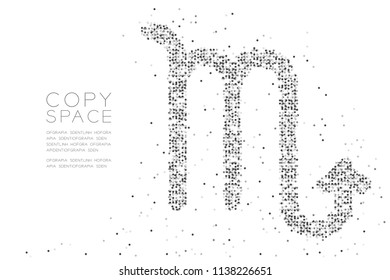 Abstract Geometric Circle dot pixel pattern Scorpio Zodiac sign shape, star constellation concept design black color illustration on white background with copy space, vector eps 10