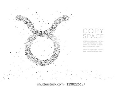 Abstract Geometric Circle dot pixel pattern Taurus Zodiac sign shape, star constellation concept design black color illustration on white background with copy space, vector eps 10