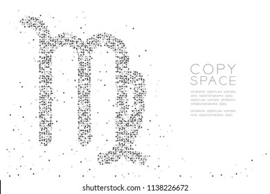 Abstract Geometric Circle dot pixel pattern Virgo Zodiac sign shape, star constellation concept design black color illustration on white background with copy space, vector eps 10