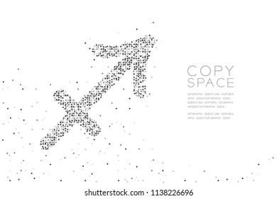 Abstract Geometric Circle dot pixel pattern Sagittarius Zodiac sign shape, star constellation concept design black color illustration on white background with copy space, vector eps 10