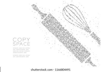 Abstract Geometric Circle dot pixel pattern Rolling Pin and Whisk shape, Bakery concept design black color illustration on white background with copy space, vector eps10