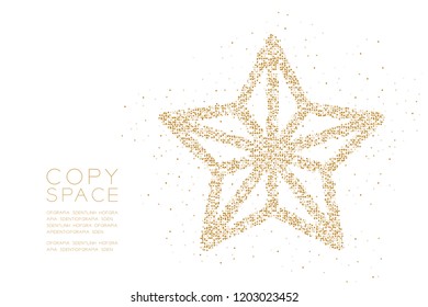 Abstract Geometric Circle dot pixel pattern Christmas star shape, Happy New Year celebration concept design gold color illustration on white background with copy space