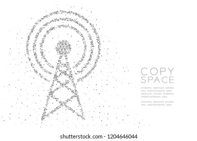 Abstract Geometric Circle dot pixel pattern Antenna tower shape, Broadcast telecommunication concept design black color illustration on white background with copy space, vector eps 10