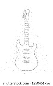 Abstract Geometric Circle dot pixel pattern Electric Guitar shape, music instrument concept design black color illustration on white background with copy space, vector eps 10