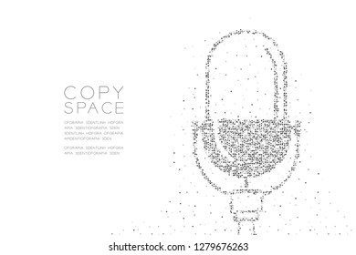 Abstract Geometric Circle dot pixel pattern Retro Microphone, Music equipment concept design black color illustration on white background with copy space, vector eps 10