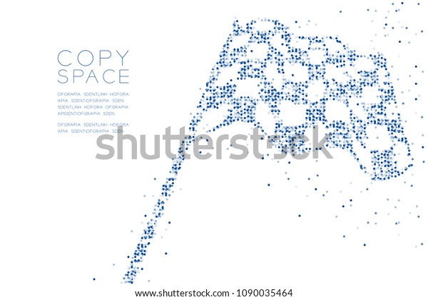Abstract Geometric Circle\
dot pixel pattern Checkered flag shape, business success concept\
design blue color illustration on white background with copy space,\
vector eps 10