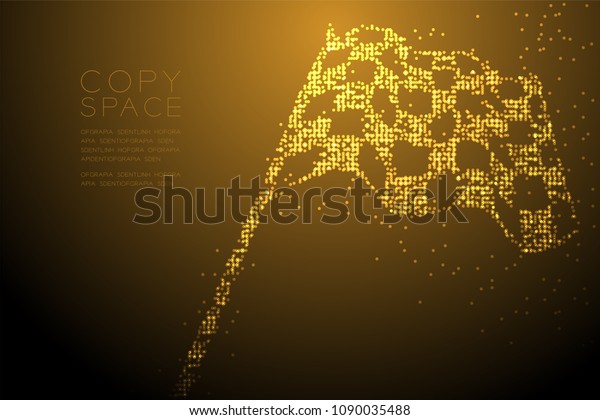 Abstract Geometric Circle dot pixel pattern Checkered\
flag shape, business success concept design gold color illustration\
isolated on brown gradient background with copy space, vector eps\
10