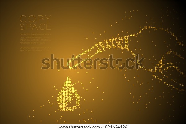 Abstract\
Geometric Circle dot pixel pattern Gas nozzle with droplet shape,\
transport energy concept design gold color illustration isolated on\
brown gradient background with copy\
space