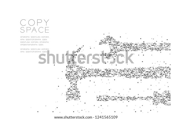 Abstract\
Geometric Circle dot pixel pattern Wrench screwdriver and hammer\
shape, Mechanic concept design black color illustration isolated on\
white background with copy space, vector eps\
10
