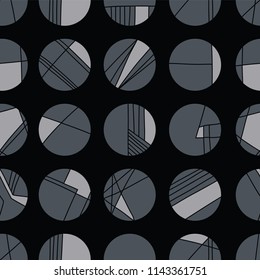 Abstract Geometric Circle Grid, Vector Pattern Seamless Background, Hand Drawn Circles Lines Illustration for Trendy Home Decor, Masculine Fashion Prints, Wallpaper, Textiles, Black Grey Stationery