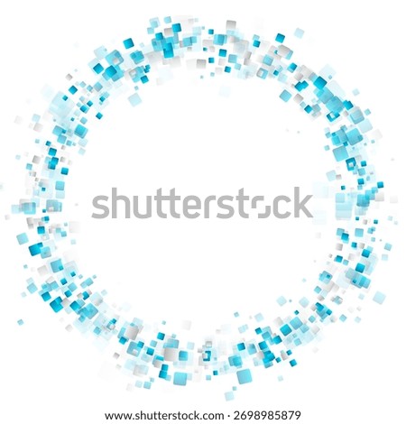 Abstract geometric circle made of blue and grey small squares, tech background. Vector design