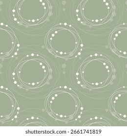 Abstractas patrón geométrico circular verde pastel, círculos con puntos, fondo textil. 