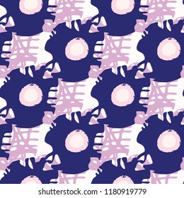 Abstract Geometric Circle Pattern, Seamless Vector Background, Hand Drawn Circles Lines Illustration for Trendy Home Decor, Retro 60s Fashion Prints, Vintage Wallpaper, Textiles, Blue Pink Scribble 