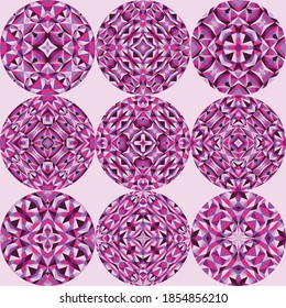 Abstract geometric circle patterns, ornaments, round backgrounds, vector design decorative elements.