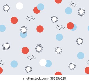 Abstract geometric circle red blue sky white with stripes black line and dots design on blue background pattern seamless wallpaper. Vector image