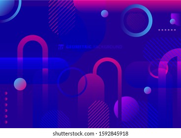 Abstract geometric circle, rounded shape blue and pink color dynamic vibrant color background. Vector illustration