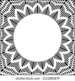 Abstract geometric circle zig zag pattern. Decorative black and white round frame. Vector art.