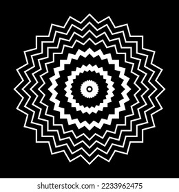 Resumen Círculo Geométrico Zig Líneas Zag Color blanco patrón sobre fondo negro. Arte vector.