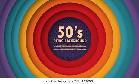 Abstract geometric circle1950's colorful background with retro colors. Realistic design in futuristic retro style 50 year. Vector illustration