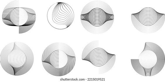 Abstract geometric circles with halftone  dots. Vector rotating dotted Line Design . Transparent design element . Concentric circles logo set .Minimal art 