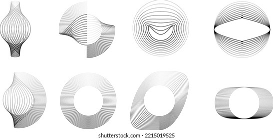 Abstract geometric circles with halftone  dots. Vector rotating dotted Line Design . Transparent design element . Concentric circles logo set .Minimal art 