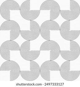 Abstract geometric circles seamless vector geometric pattern. Repeatimg three quarters of circles. Linear shapes pattern. Repeatimg three quarters of circles. Poster or cover design. Black and white.