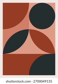 Vetor de formas e círculos geométricos abstratos. Composição moderna do meio do século em tons de terra quente para cartaz contemporâneo