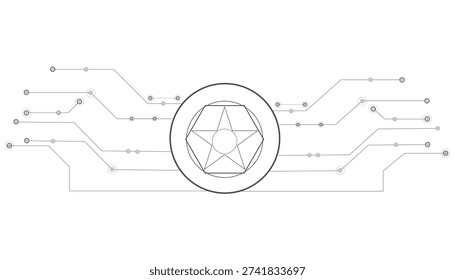 Abstract Geometric Circuit Board Design with Star Mandala Keywords abstract, art, background, blueprint, board, circuit, circuitry, connection, data, design, digital, element, energy, engineering.eps