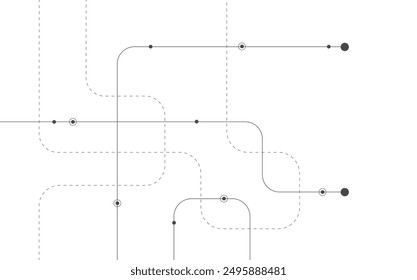 Circuito geométrico Abstractas conecta líneas y puntos, vectorial, fondo blanco, flexión, fondo Abstractas, puntos y líneas sobre un fondo blanco.