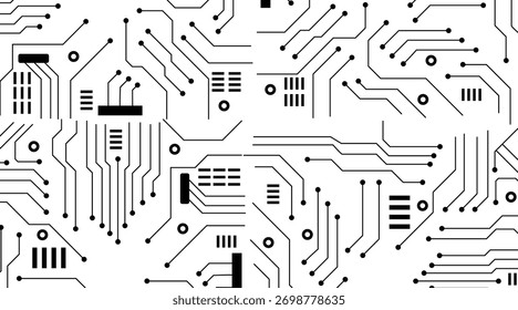 Circuito geométrico Abstractas conecta líneas y puntos. Fondo gráfico de tecnología simple. Ilustración Diseño de Vector Tecnología de red y concepto de conexión.