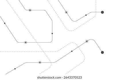Abstract geometric circuit connecting lines, slants and points, slanted dash.