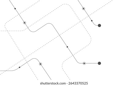 Circuito geométrico abstrato conectando linhas, inclinações e pontos, traço inclinado.