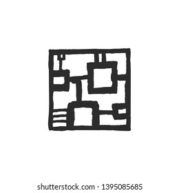 Abstract geometric circuit. Simple hand-drawing logo template made with brush isolated on white.