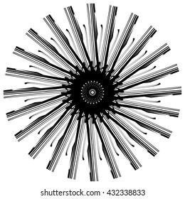 Abstract geometric circular element. Radiating irregular shape.