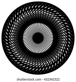 Abstract geometric circular element. Radiating irregular shape.