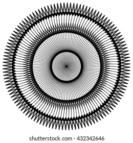 Abstract geometric circular element. Radiating irregular shape.