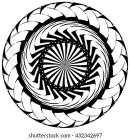 Abstract geometric circular element. Radiating irregular shape.
