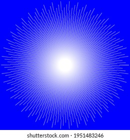 abstract geometric circular pattern of thin lines flying from the center on a blue background. Vector eps