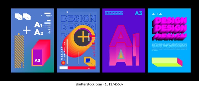 Abstract Geometric Collage Poster Design Template in Trendy vivid colors