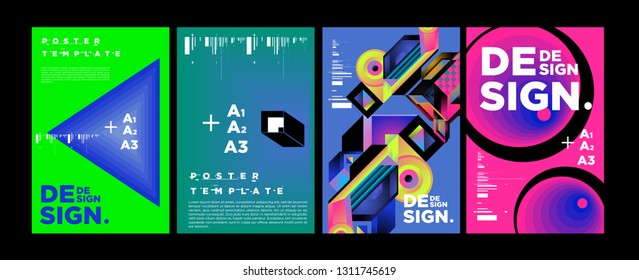 Abstract Geometric Collage Poster Design Template in Trendy vivid colors